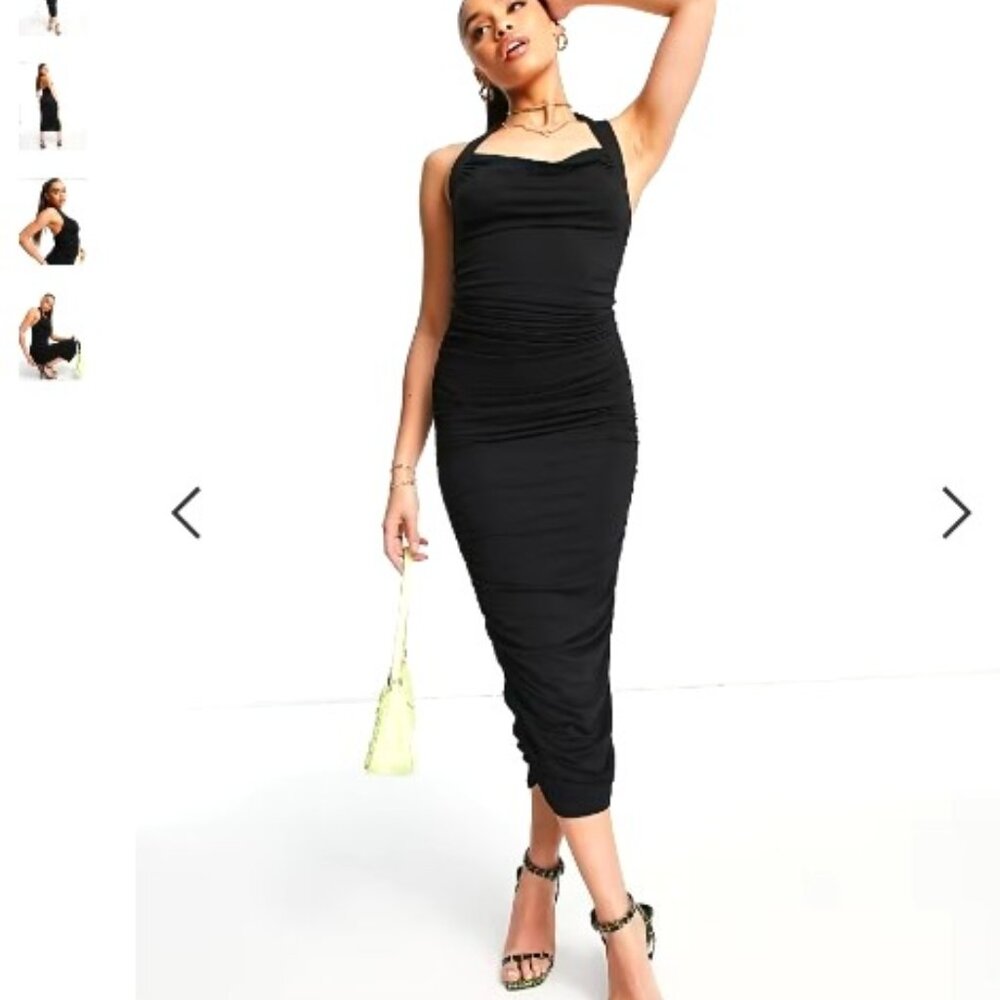NWT ASOS Black Cowl Halter Ruched Open Back SEXY Dress | Size 6 Medium SOLD OUT!